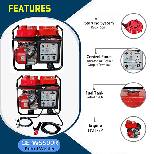 200 Amps Petrol Welding Generator, - 4.5 KW, Recoil Start  Model GE-W5500R  